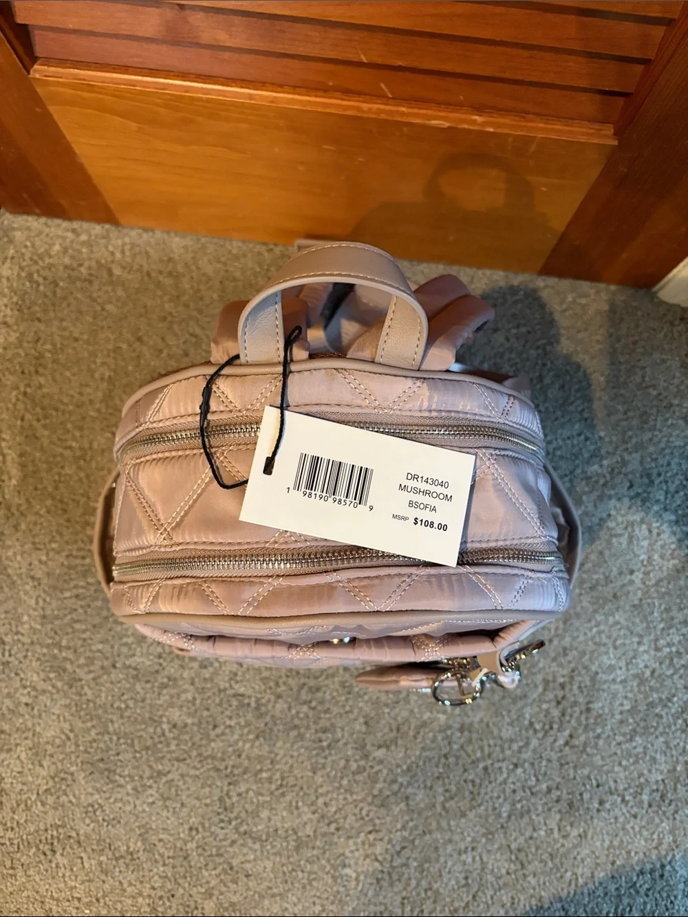 Steve Madden Quilted Blush Mini Backpack with Charm